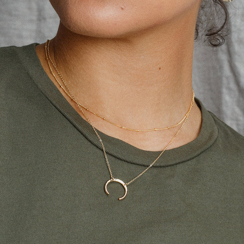 Cardinal Axis | 14k Gold Wax Moon Pendant Necklace
