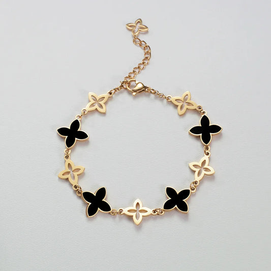 Four-Leaf Clover | 14k Gold Onyx Bracelet